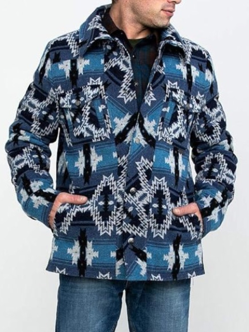 Powder River Outfitters Men's Blue Aztec Southwest Jacquard Jacket